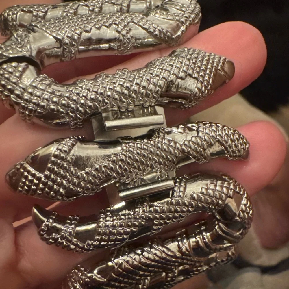 Roberto Cavalli Silver Snake-Coil Bracelet Watch with Mother-of-Pearl Dial